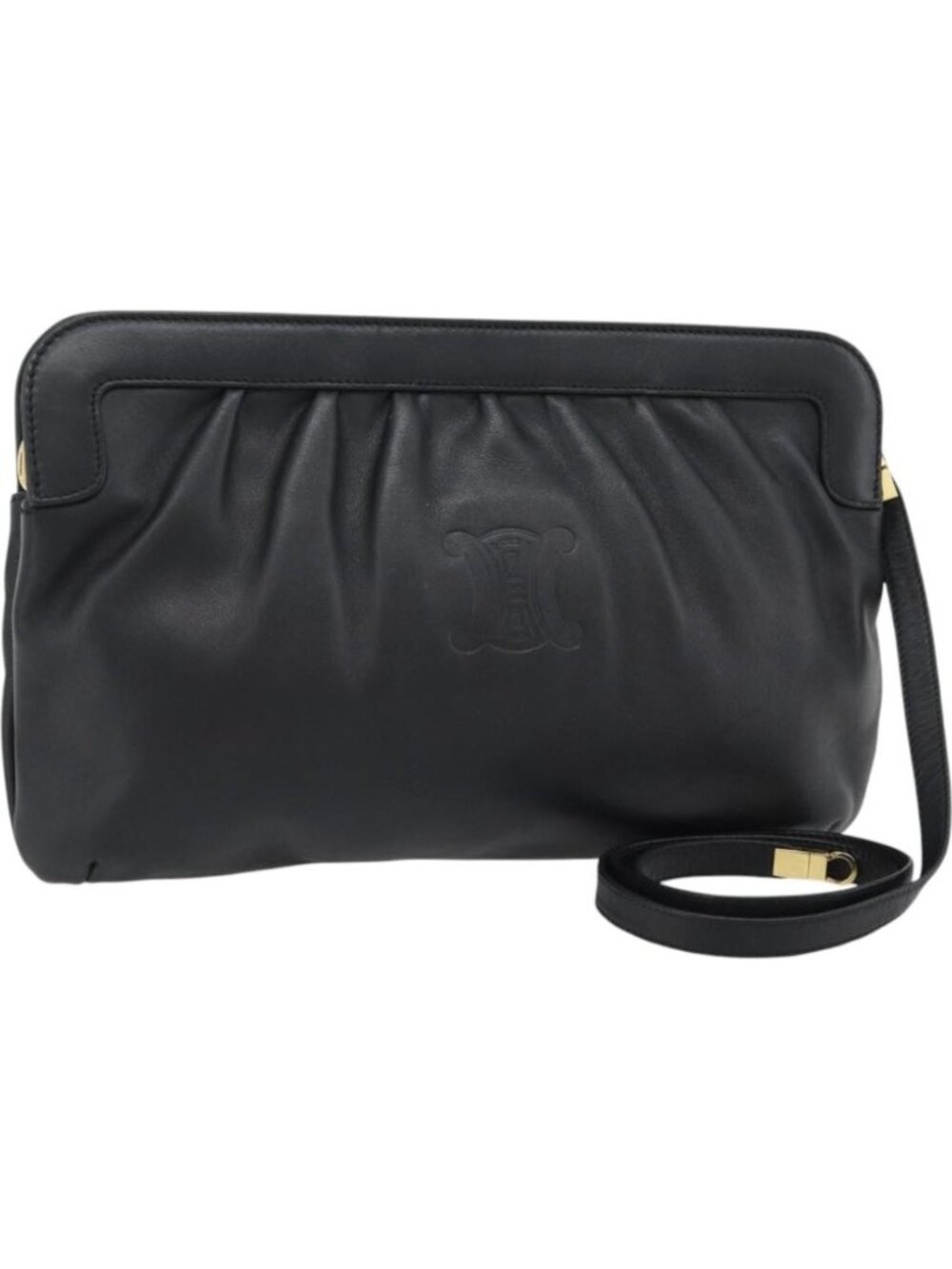 CELINE Shoulder Bag Leather Black Gold